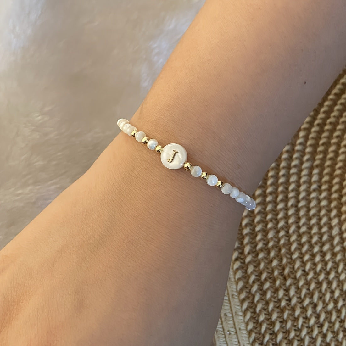 Elegant Initial Pearl Bracelet letter J