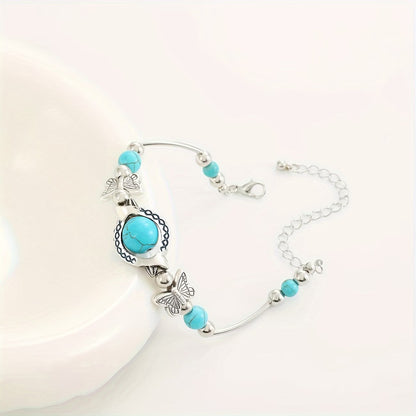 Vintage Silver Turquoise Butterfly Bracelet