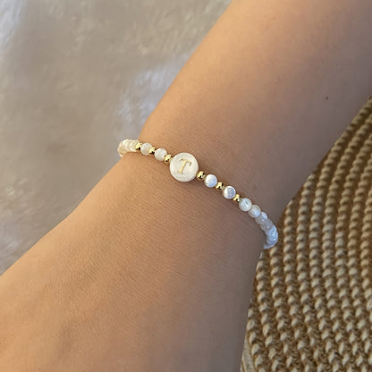 Elegant Initial Pearl Bracelet letter T