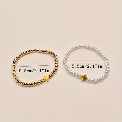 Delicate Pearl Cross Bracelet Set size guide