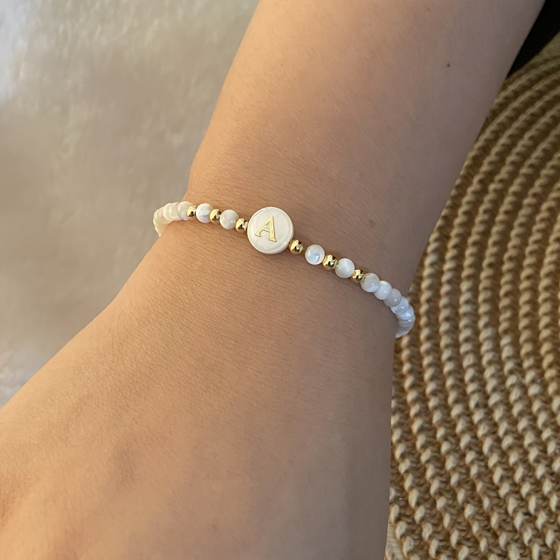 Elegant Initial Pearl Bracelet letter A