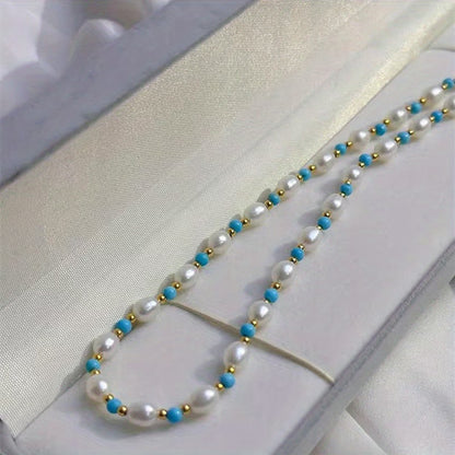 Sophisticated Pearl and Turquoise Beads Bracelet
