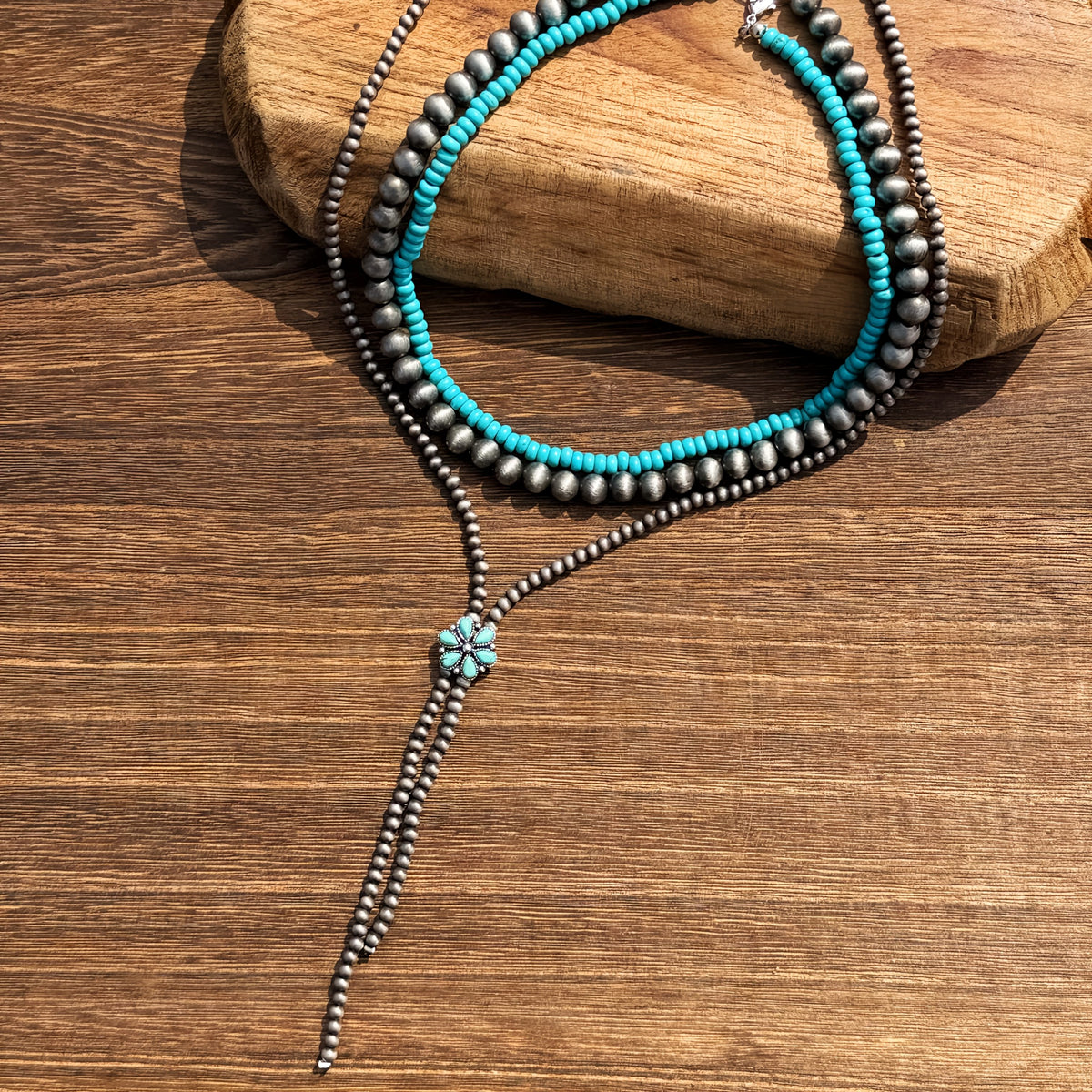 Layered Y-Chain Beaded Necklace Set (3 pcs)
