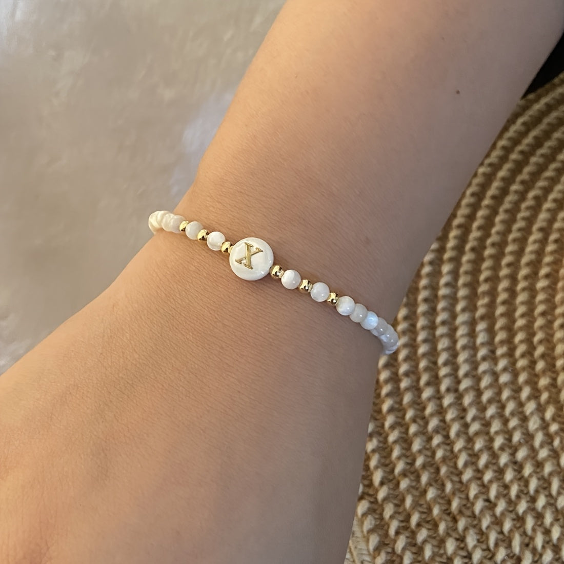 Elegant Initial Pearl Bracelet letter X
