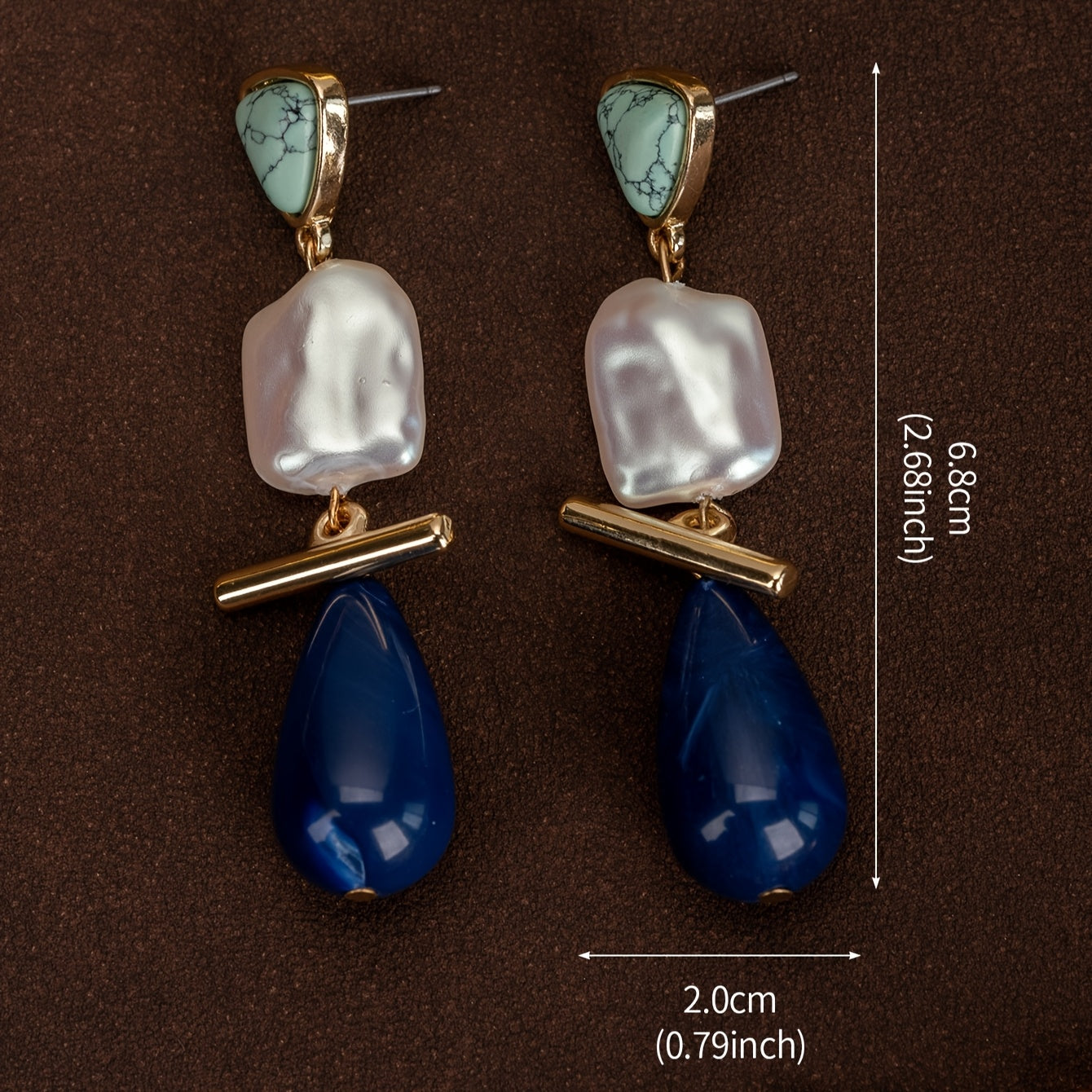 Size guide for the Luxe Turquoise Pearl Drop Earrings