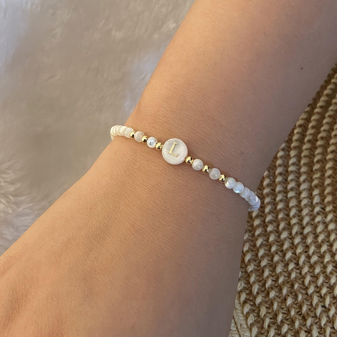 Elegant Initial Pearl Bracelet letter L