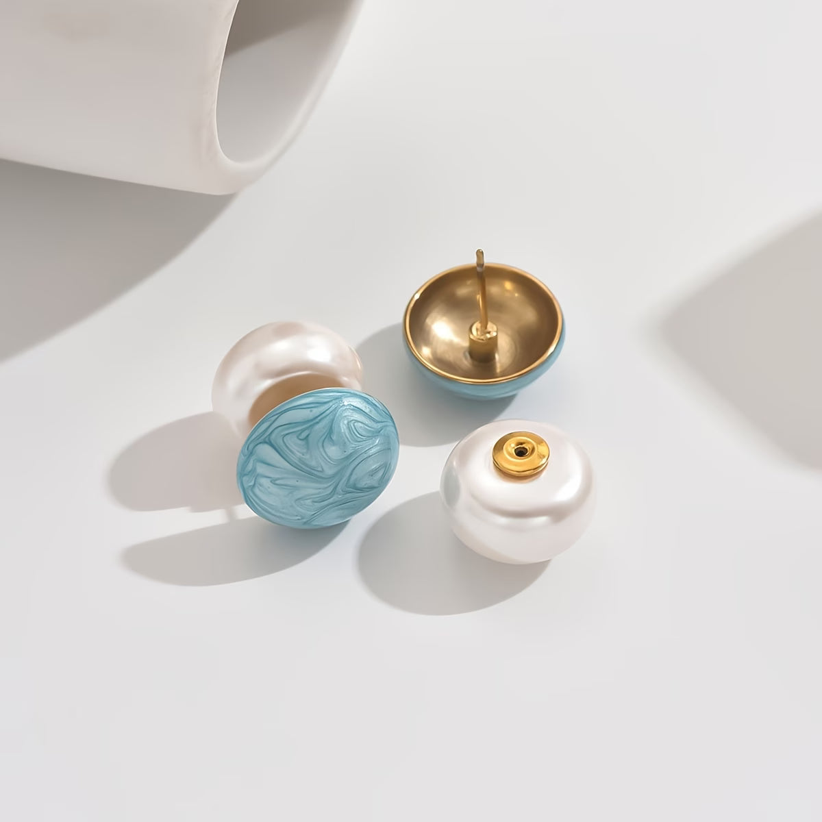 Two in One Pearl Turquoise Stud Earrings