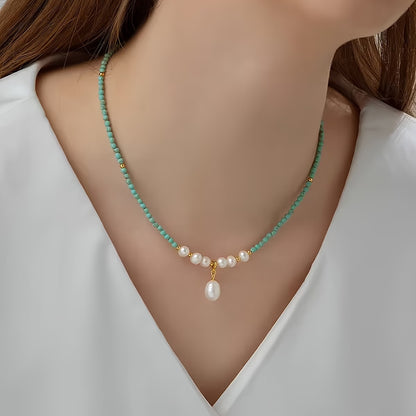 Premium Minimal Turquoise and Pearl Necklace