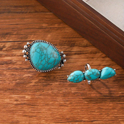 Bohemian Turquoise Statement Ring Set of 2