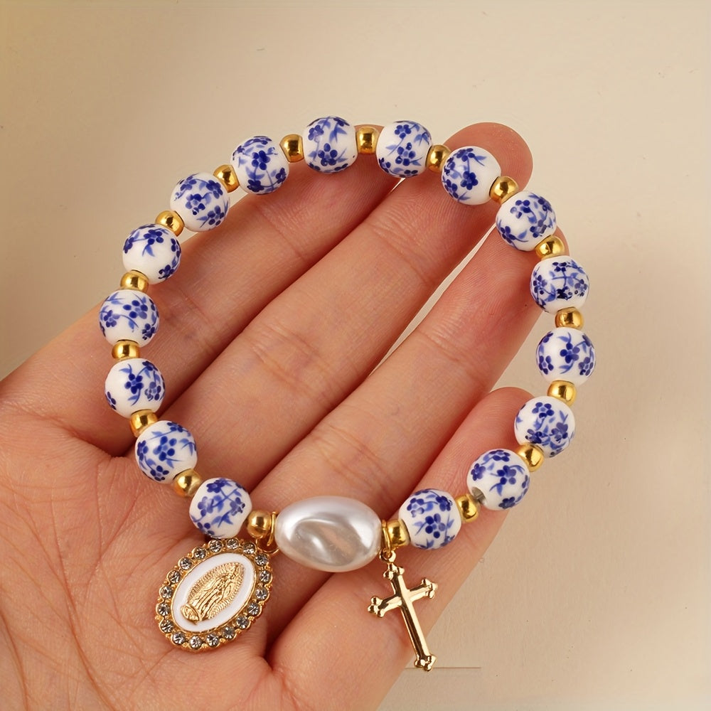 Bohemian Ceramic Faith Bracelet held in hand
