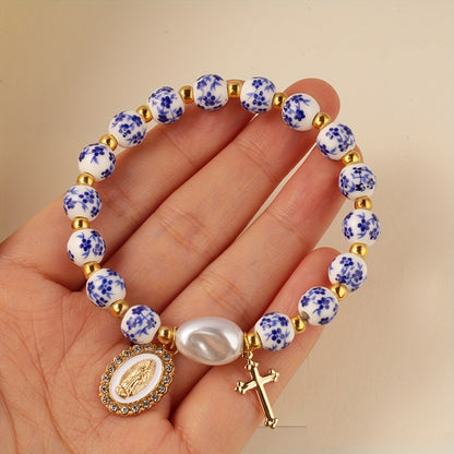 Bohemian Ceramic Faith Bracelet held in hand