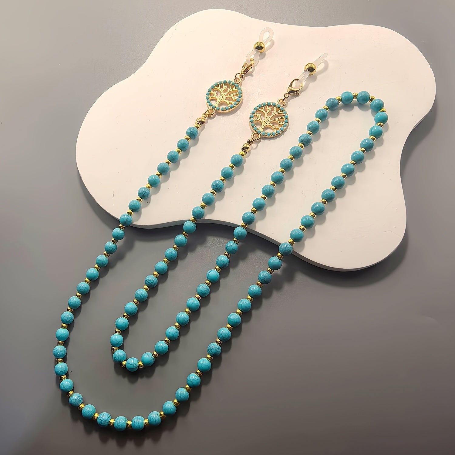 Vintage Turquoise Tree of Life Glasses Chain styled flat