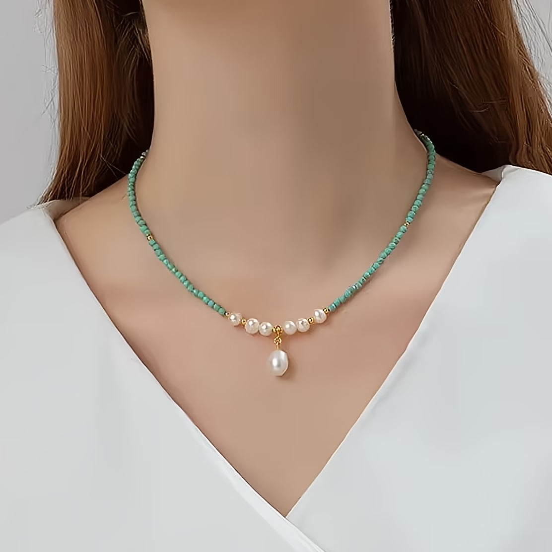 Premium Minimal Turquoise and Pearl Necklace