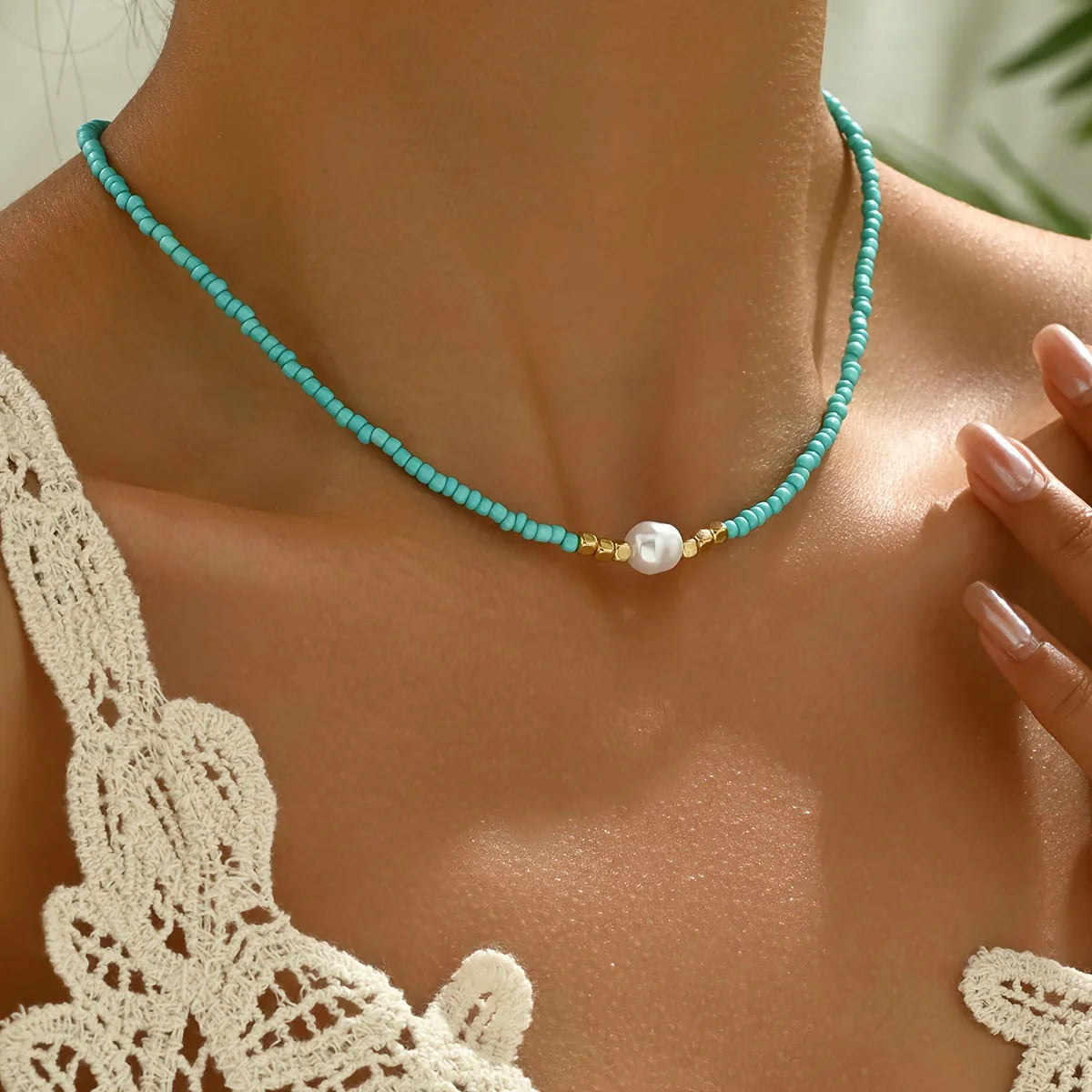 Little Pearl and Turquoise Necklace