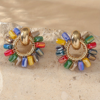 Elegant Pearl Beaded Fan Earrings in multicolor