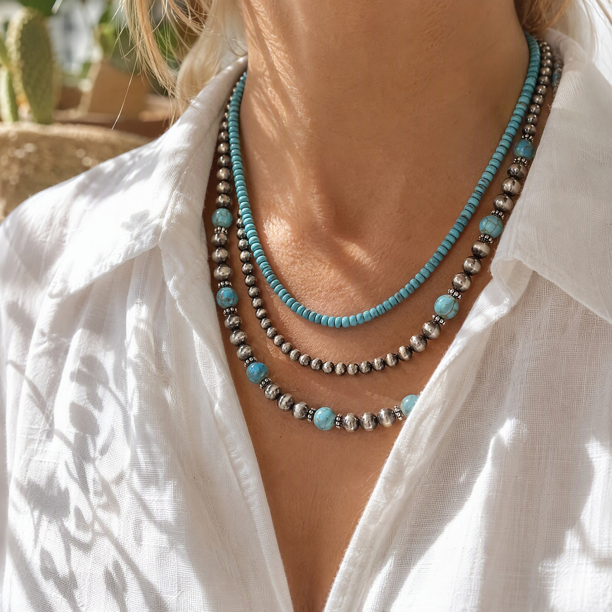 Retro Turquoise Layered Necklace 3 piece Set