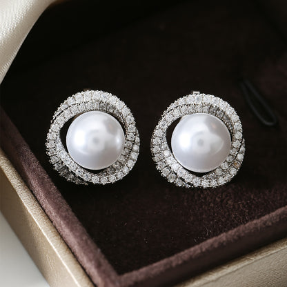 Classic Pearl Halo Clip Earrings styled