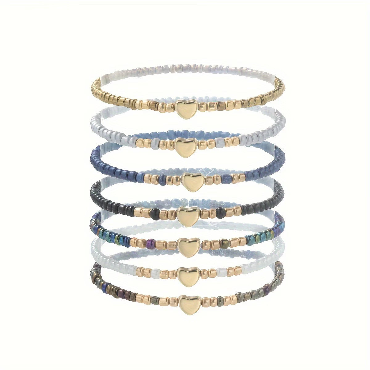 Subtle Heart Beaded Bracelet Set of 7