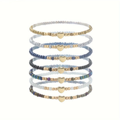 Subtle Heart Beaded Bracelet Set of 7