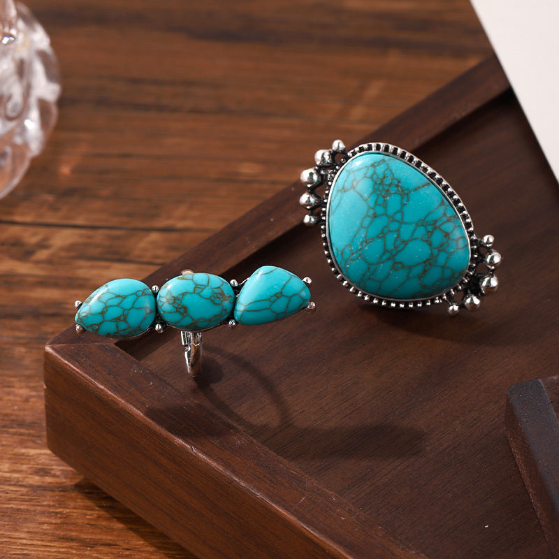 Side view of the two turquoise rings