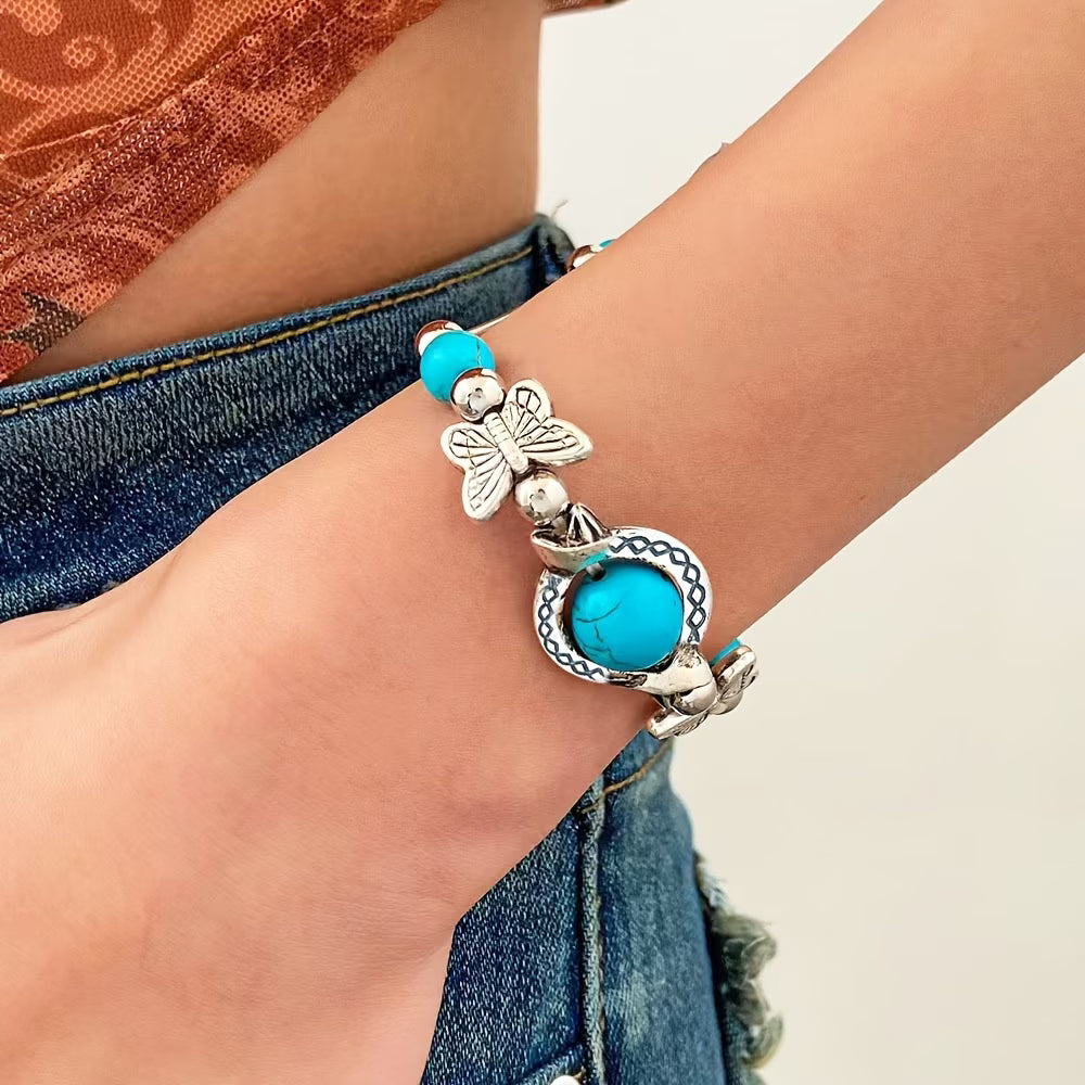 Vintage Silver Turquoise Butterfly Bracelet