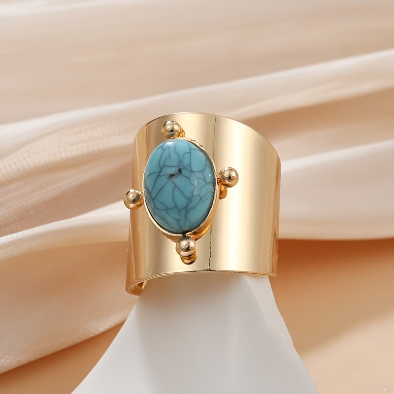 Adjustable Golden Turquoise Stone Ring
