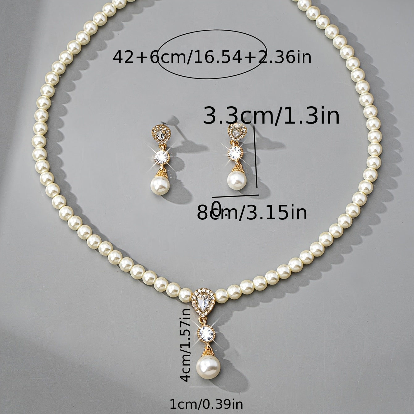 Size guide for the Vintage Classic Pearl Jewelry Set