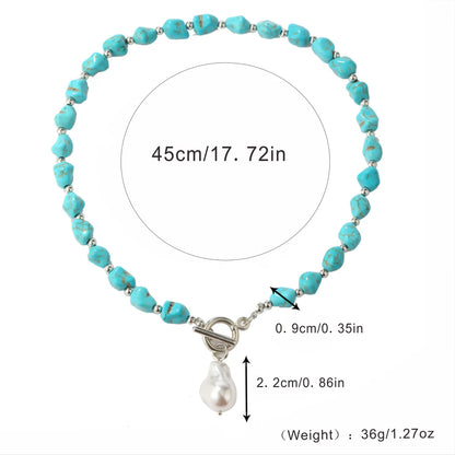 Turquoise & Pearl Silver Necklace