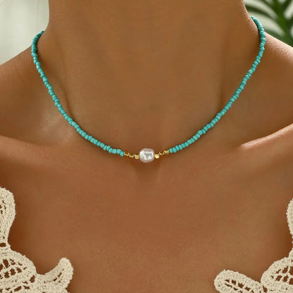 Little Pearl and Turquoise Necklace