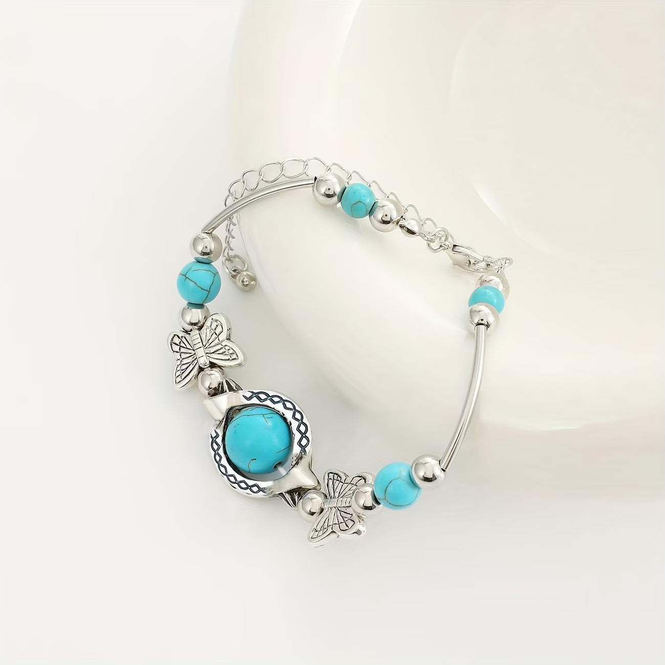 Vintage Silver Turquoise Butterfly Bracelet