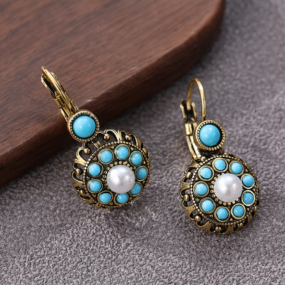 Premium Pearl Bloom and Turquoise Earrings