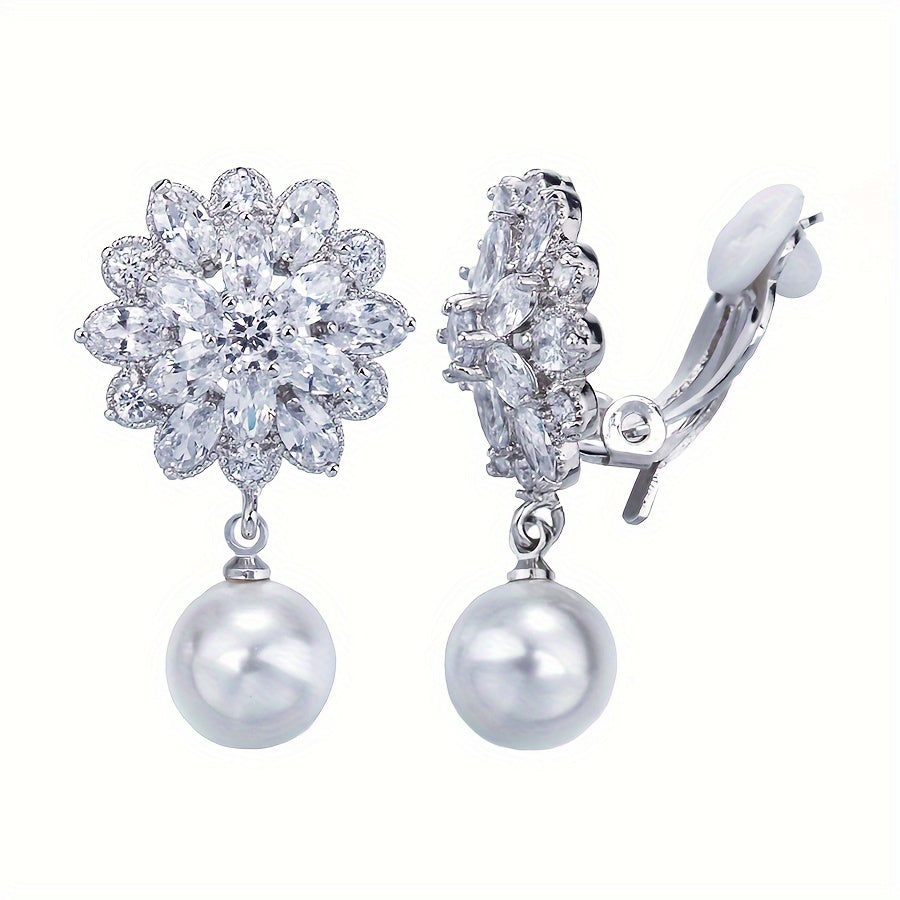 Romantic Pearl Blossom Clip Earrings styled