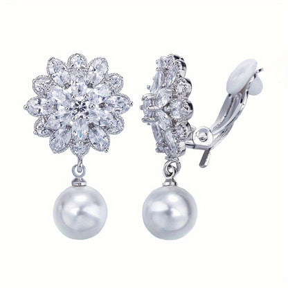 Romantic Pearl Blossom Clip Earrings styled