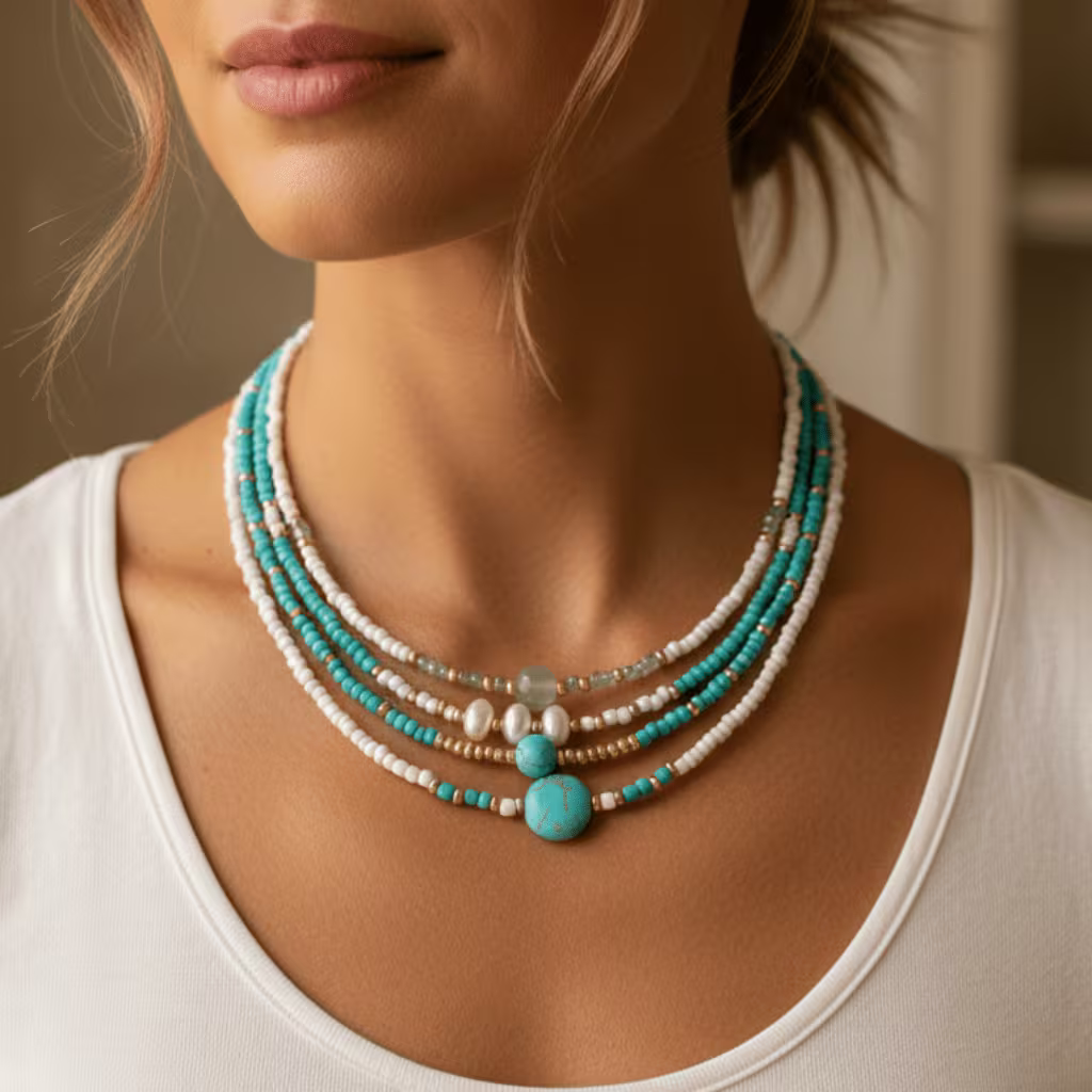 Bohemian Pearl and Turquoise Beaded Bracelet Set