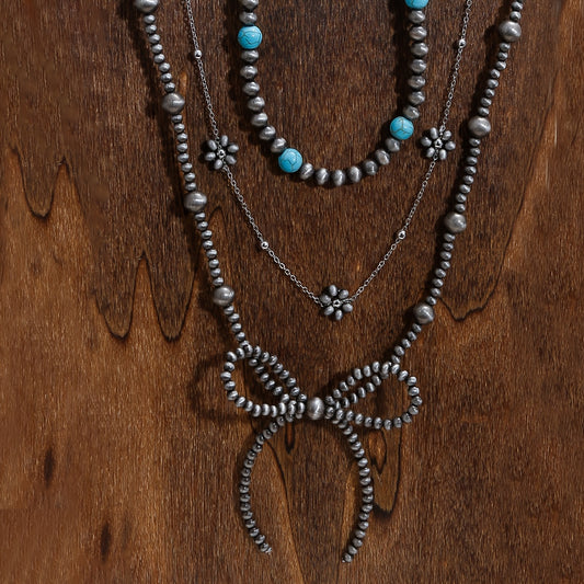 Turquoise Bow Necklace Set (3 pcs)