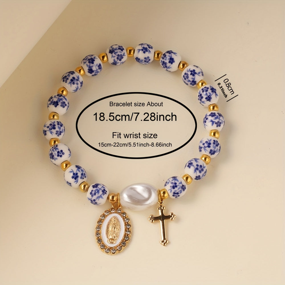 Close-up of the Bohemian Ceramic Faith Bracelet charms