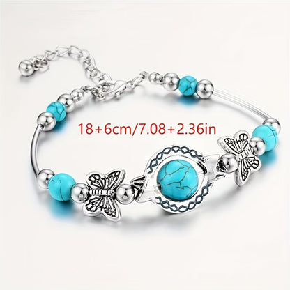Vintage Silver Turquoise Butterfly Bracelet