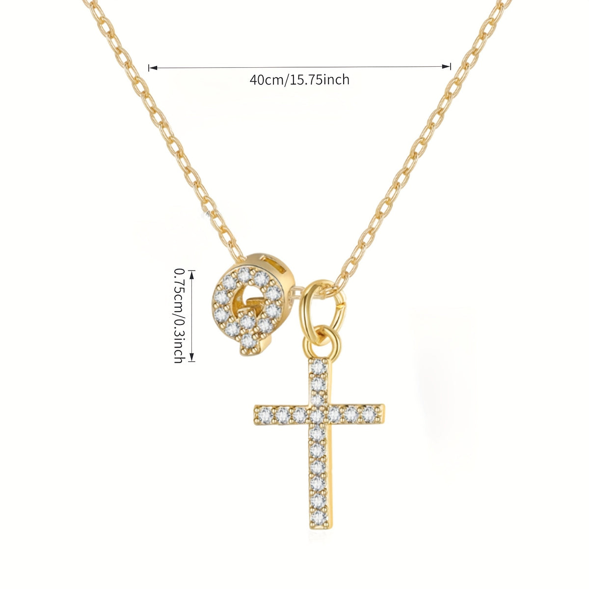 Charming Initial Cross Necklace worn on the neckline close-up