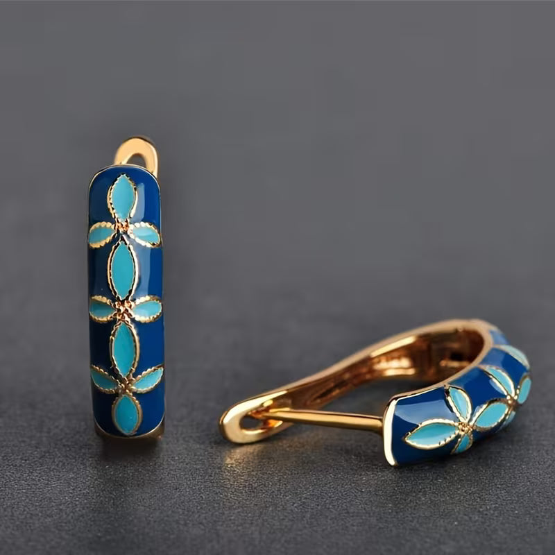 Vintage Turquoise Floral Hoop Earrings