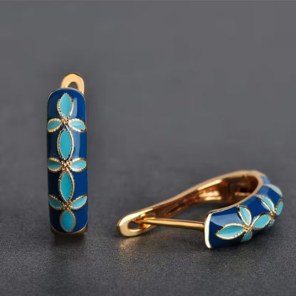 Vintage Turquoise Floral Hoop Earrings