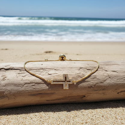 Classic Adjustable Cross Bracelet lifestyle shot outdoors