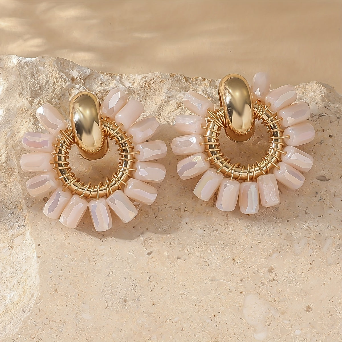 Elegant Pearl Beaded Fan Earrings in blush