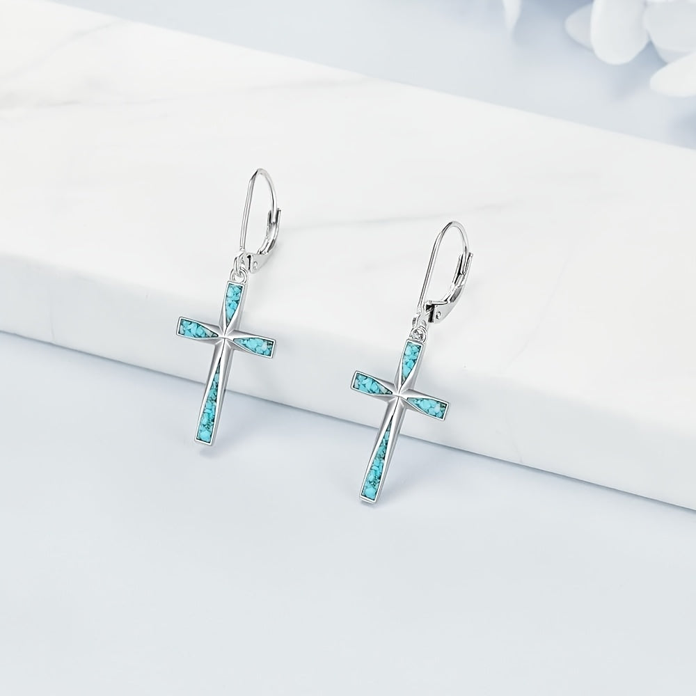 Vintage Turquoise Cross Earrings flat lay