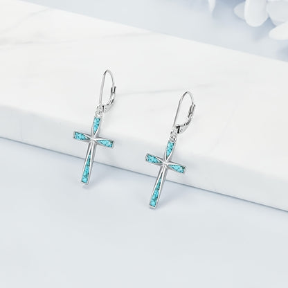 Vintage Turquoise Cross Earrings flat lay