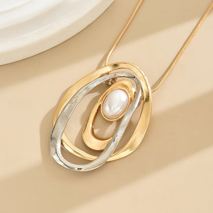 Statement Pearl Geometric Pendant Necklace