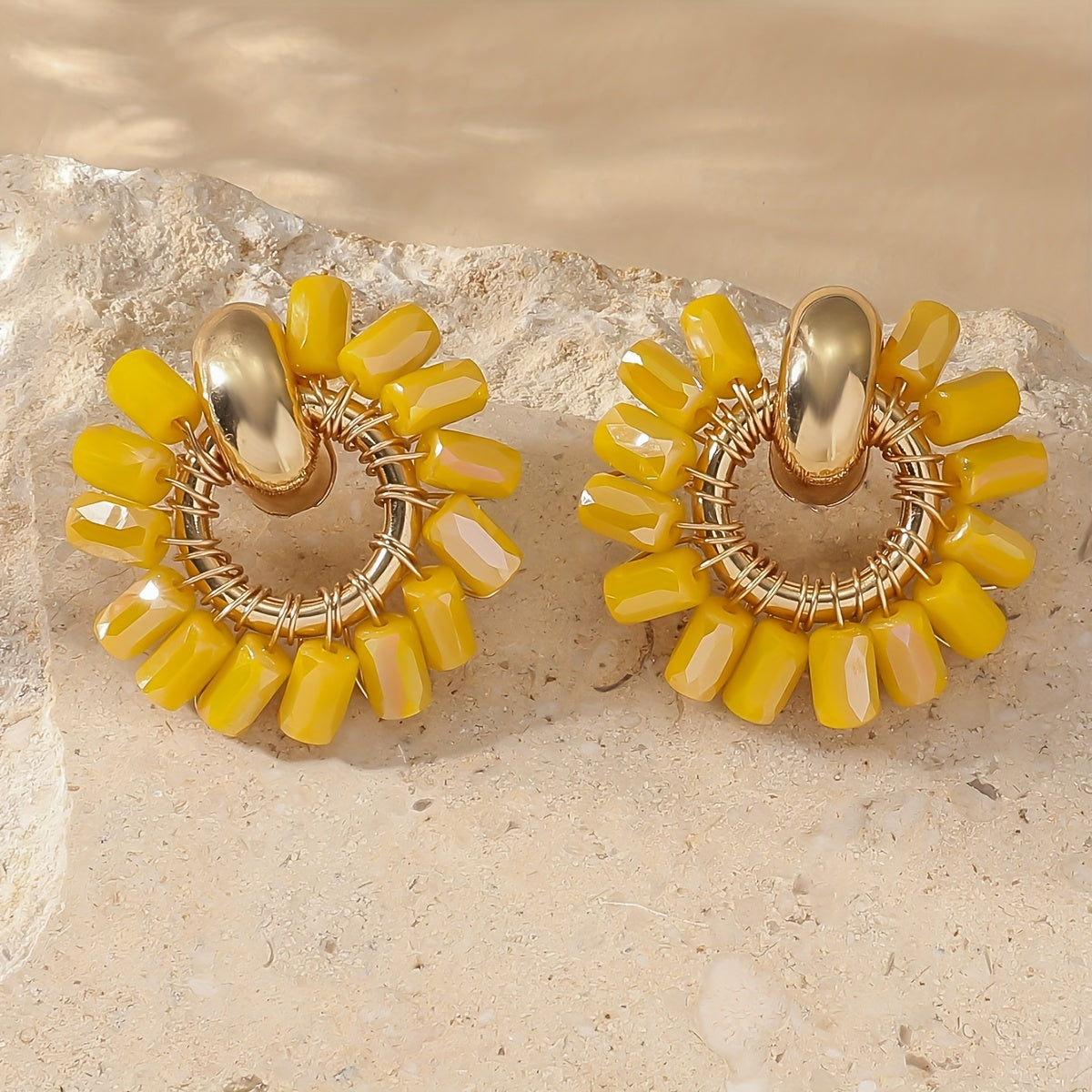 Elegant Pearl Beaded Fan Earrings in citrine