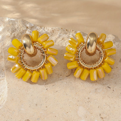 Elegant Pearl Beaded Fan Earrings in citrine