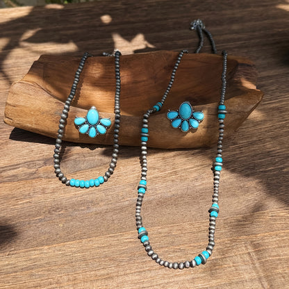 Convertible Turquoise Beaded Necklace & Earrings Set