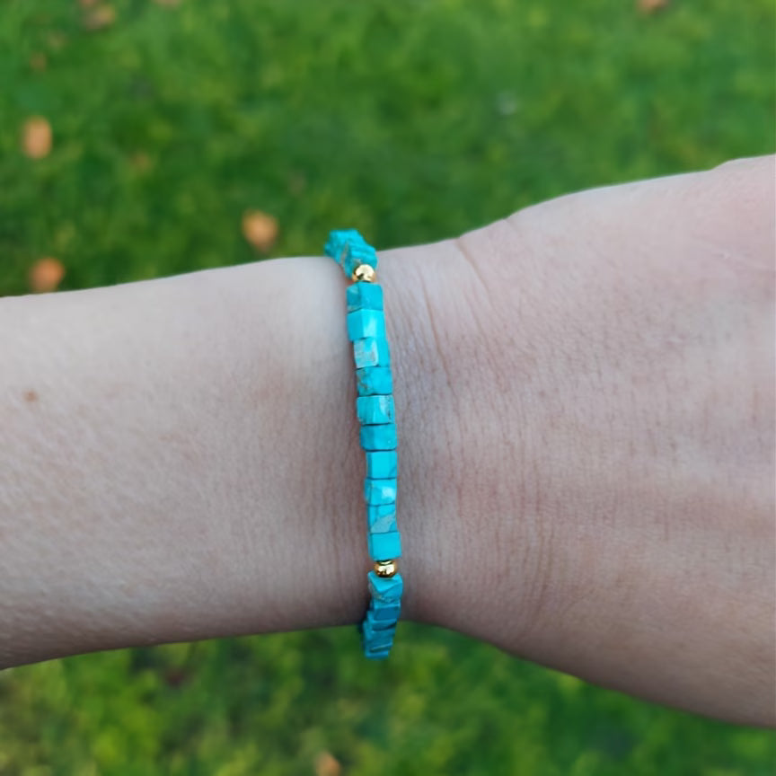 Adjustable Bold Square Stone Turquoise Bracelet