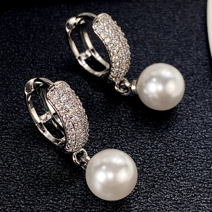 Refined Pearl Drop Hoop Earrings side view